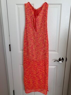 Coral-Orange Crochet beach Maxi dress